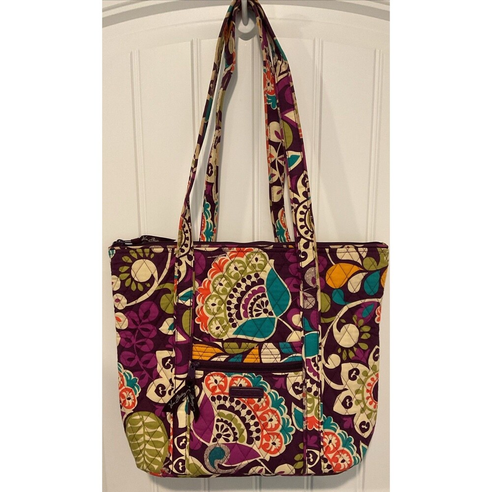 EUC Vera Bradley “Plum Crazy” Double Handle Tote Bag/Purse Purple-Multi Floral